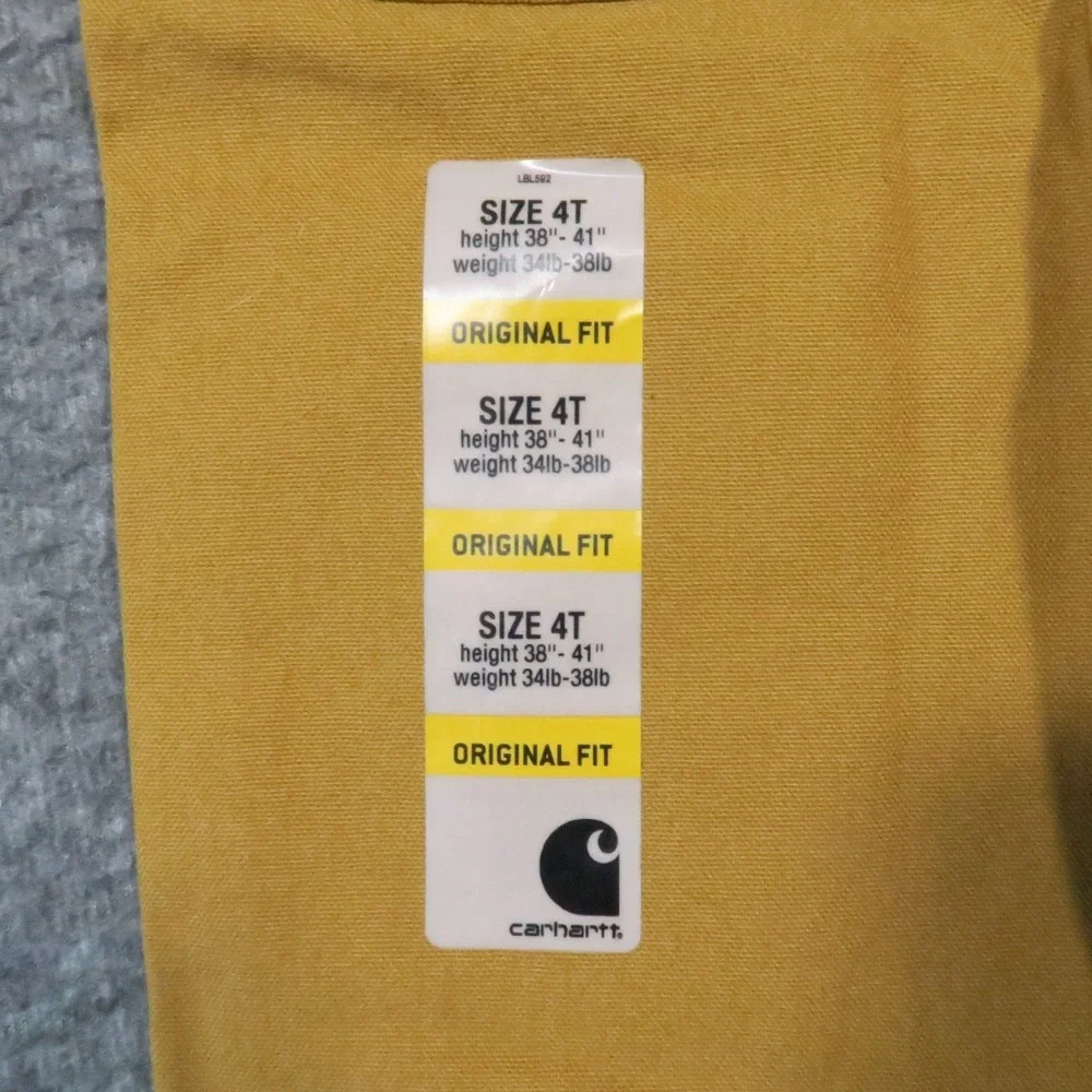 Carhartt CM8609 Duck Canvas‎ Bib Overalls Kids 4T Brown Double Knee Outdoor New